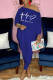 Blue Casual Print Patchwork Asymmetrical Oblique Collar Nine Points Sleeve Two Pieces