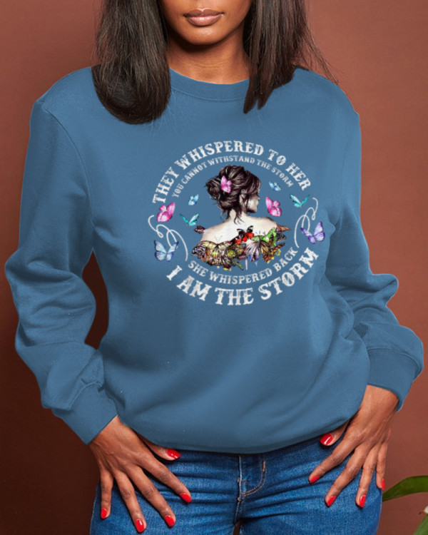 Blue Fashion Casual Print Patchwork Letter O Neck Tops