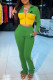 Green Fashion Casual Print Patchwork Turndown Collar Long Sleeve Two Pieces