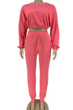 Pink Casual Solid Patchwork O Neck Long Sleeve Two Pieces