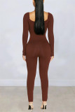 Navy Fashion Casual Solid Basic V Neck Skinny Jumpsuits