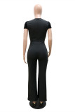 Black Fashion Casual Patchwork Sequins See-through O Neck Regular Jumpsuits