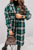 Khaki Fashion Elegant Plaid Pocket Buttons Turndown Collar Outerwear