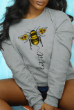 Grey Casual Street Print Patchwork O Neck Tops
