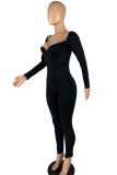 Navy Fashion Casual Solid Basic V Neck Skinny Jumpsuits
