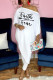 White Casual Print Patchwork Asymmetrical Oblique Collar Nine Points Sleeve Two Pieces