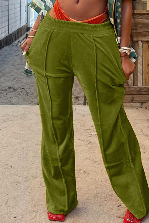 Green Casual Solid Patchwork Straight High Waist Straight Solid Color Bottoms