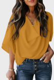 Apricot Casual Solid Patchwork V Neck Tops