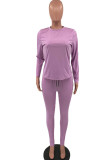 Purple Casual Solid Patchwork O Neck Long Sleeve Two Pieces