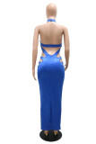 Red Fashion Sexy Solid Hollowed Out Backless Slit Halter Evening Dress
