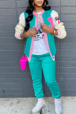 Lake Blue Casual Sportswear Print Patchwork Buckle Long Sleeve Two Pieces