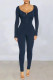 Navy Fashion Casual Solid Basic V Neck Skinny Jumpsuits