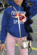 Blue Fashion Casual Print Basic Hooded Collar Tops