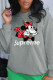 Grey Casual Street Character Patchwork O Neck Tops