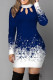 Blue Fashion Casual Print Hollowed Out O Neck Long Sleeve Dresses