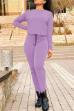 Purple Casual Solid Patchwork O Neck Long Sleeve Two Pieces