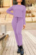 Purple Casual Solid Patchwork O Neck Long Sleeve Two Pieces