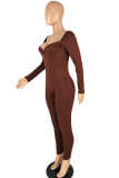 Navy Fashion Casual Solid Basic V Neck Skinny Jumpsuits