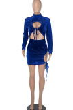 Red Sexy Solid Hollowed Out Patchwork Frenulum Half A Turtleneck One Step Skirt Dresses