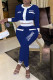 Blue Fashion Street Print Letter O Neck Long Sleeve Two Pieces