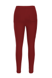Burgundy Sexy Solid Patchwork Skinny Mid Waist Pencil Solid Color Bottoms