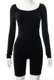 Black Sexy Solid Patchwork Chains Backless U Neck Regular Rompers