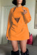 Tangerine Red Sexy Solid Patchwork V Neck Long Sleeve Two Pieces