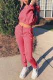 Pink Casual Solid Patchwork O Neck Long Sleeve Two Pieces