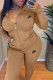 Khaki Fashion Street Print Patchwork Hooded Collar Long Sleeve Two Pieces