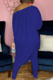 Blue Casual Print Patchwork Asymmetrical Oblique Collar Nine Points Sleeve Two Pieces