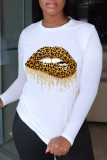 White Fashion Street Print Patchwork O Neck Tops
