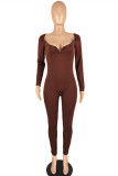 Navy Fashion Casual Solid Basic V Neck Skinny Jumpsuits