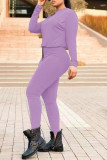 Purple Casual Solid Patchwork O Neck Long Sleeve Two Pieces