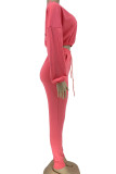 Pink Casual Solid Patchwork O Neck Long Sleeve Two Pieces