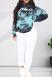 Blue Fashion Casual Print Tie Dye Basic Hooded Collar Tops