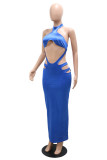 Red Fashion Sexy Solid Hollowed Out Backless Slit Halter Evening Dress