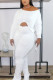 White Sexy Solid Draw String Fold O Neck Long Sleeve Regular Sleeve Longer In The Rear Two Pieces