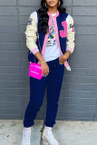 Lake Blue Casual Sportswear Print Patchwork Buckle Long Sleeve Two Pieces