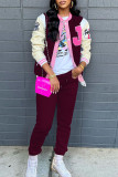 Lake Blue Casual Sportswear Print Patchwork Buckle Long Sleeve Two Pieces
