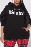 Black Casual Print Patchwork Hooded Collar Tops