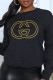 Black Casual Street Print Patchwork O Neck Tops
