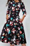Multicolor Fashion Casual Print Basic O Neck A Line Dresses