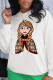 White Fashion Cute Character Patchwork O Neck Tops