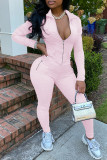 Pink Fashion Casual Solid Basic Hooded Collar Long Sleeve Two Pieces