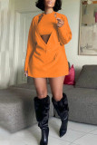 Blue Sexy Solid Patchwork V Neck Long Sleeve Two Pieces