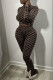 Brown Fashion Casual Print Basic Half A Turtleneck Long Sleeve Two Pieces