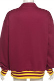 Red Fashion Casual Letter Embroidery Cardigan O Neck Outerwear