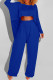 Blue Fashion Casual Solid Asymmetrical O Neck Long Sleeve Two Pieces