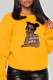 Yellow Street Cute Character Patchwork O Neck Tops