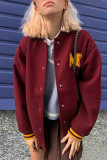 Red Fashion Casual Letter Embroidery Cardigan O Neck Outerwear